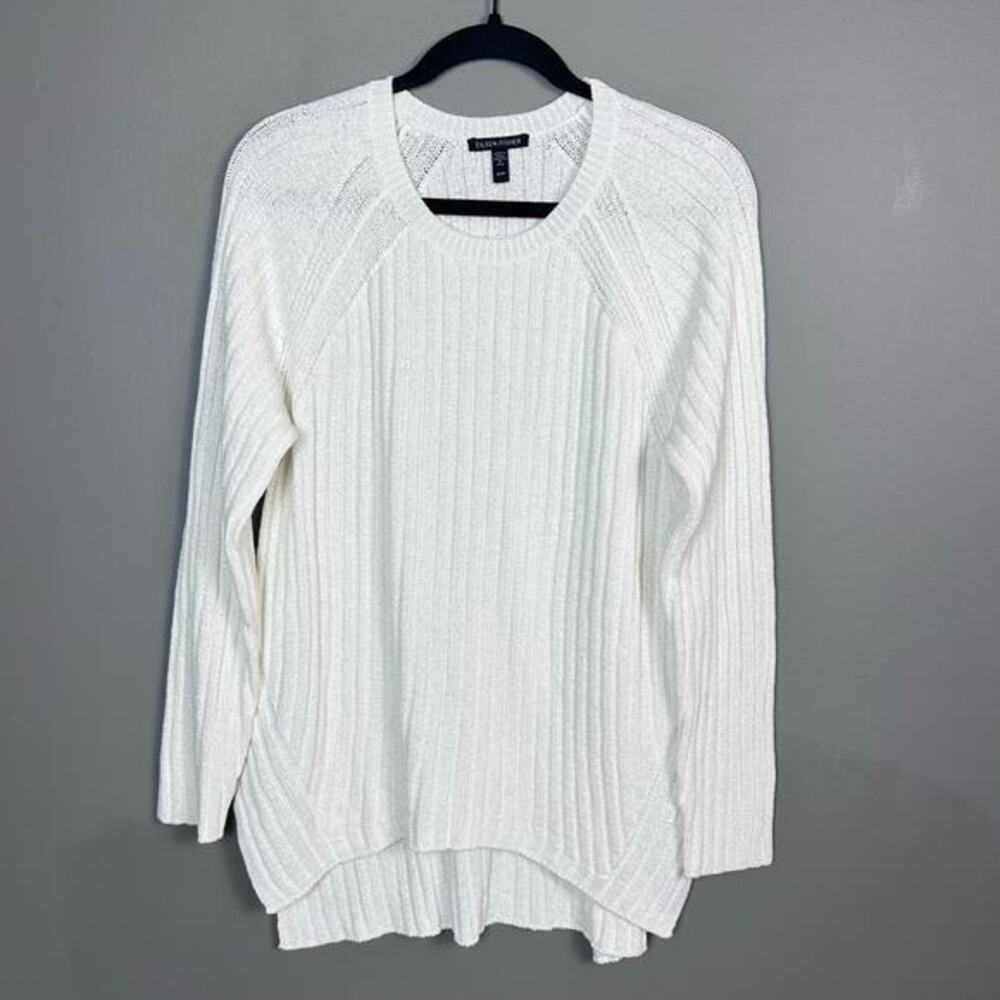 Eileen Fisher sweater‎ Medium white organic cotton Linen ribbed chunky beachy